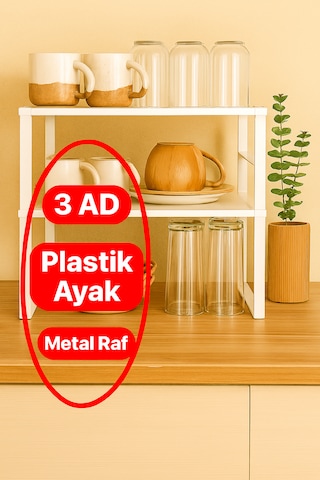 Metal Dolap İçi Raf 3 Tane, Bardak, Baharat, Tabak Düzenleyici Organizer, Alan Tasarrufu beyaz