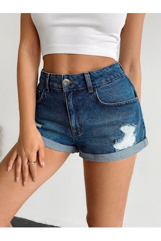 Viking'S Line Kadın Yüksek Bel Katlamalı Paça Jean Şort