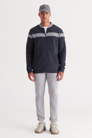 AC&Co / Altınyıldız Classics Erkek Indıgo Melanj Oversize Fit Bol Kesim Kolej Yaka Pamuklu Sweatshirt İndigo