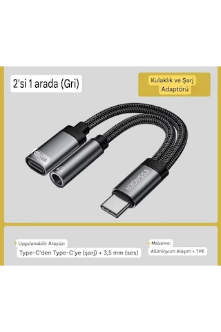 Essager 2'si 1arada Type-c To 3.5mm+60w Şarj Ve Kulaklık Çevirici