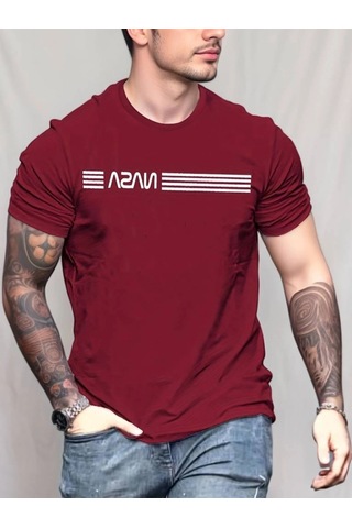 Valensdesign Erkek Kısa Kollu Nasa Baskı Basic Erkek T-shirt Bordo