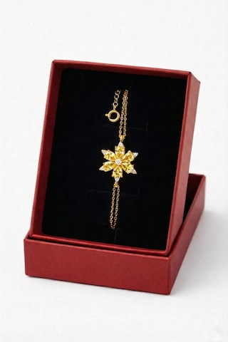 Çekirdekjewelry 925 Ayar Gümüş Şampanya Taşlı Lotus Bileklik Sarı