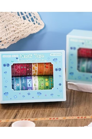 Share Vintage Washi Tape Bant Yapışkanlı Maskeleme Kağıdı Desenli Bant 20'li - Retro Renkler 1