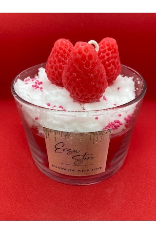 El Yapımı Candles Strawberry Cupcake Çilekli Mum Aromaterapi Koku 001