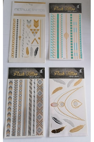 Altın Yaldızlı Geçici Dövme 4 Adet Birden Model4 Altın