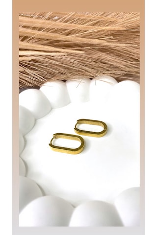 Altın / Gold Renk Oval Dikdörtgen Çelik Küpe Gold