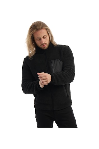 Erkek Dik Yaka Peluş Ceket Siyah