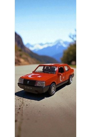 Nostaljik Metal Çek Bırak Türk Bayraklı Kırmızı Tofaş Şahin Araba Kapılar Açılır Diğer