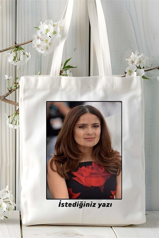 Art Hediye Salma Hayek Baskılı Bez Çanta Omuz Çantası Kişiye Özel Desen 4 Çok Renkli
