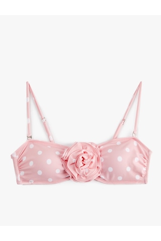 Koton Koton X Sibil Çetinkaya - Gül Aplike Detaylı Bandeau Puantiyeli Bikini Üstü Pembe Desenli 6sak10243mm