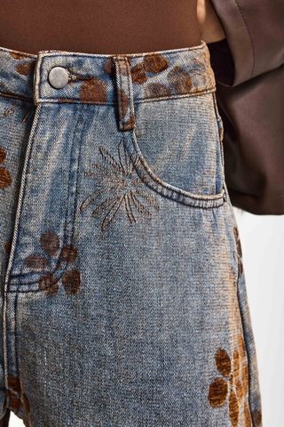 Itsbasic Kadın T.kot Rengi S5-8 Özel Flok Desenli Skater Fit Tasarım Denim Jean Kırmızı