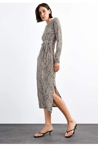 Defacto Leopar Desenli Twill Uzun Kollu Midi Elbise G0737ax25smbk81 Siyah