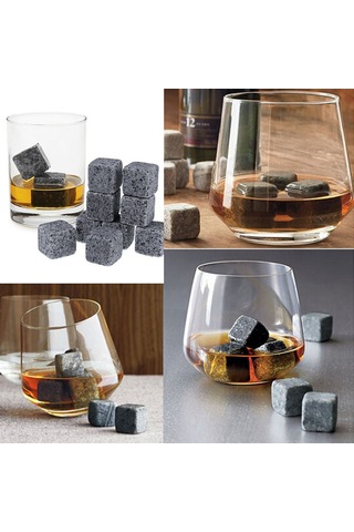Kosona 9 Adet Granit Whiskey Taşı - Dökülmeyen Soğutma - Ahşap Kutusu Ve Kadife Çanta İle - İçki Severler İçin Siyah - Beyaz