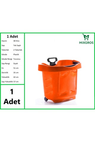 Tekerlekli Plastik Market Alışveriş El Sepeti 40 Litre Turuncu 1 Adet Turuncu