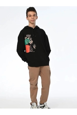 Çocuk Family World Yazıılı Kapüşonlu Sweatshirt-13545 Siyah