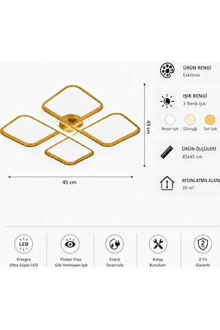 AvizeGO Nuvo Led Plafonyer Avize 3 Renk Kumandalı Eskitme