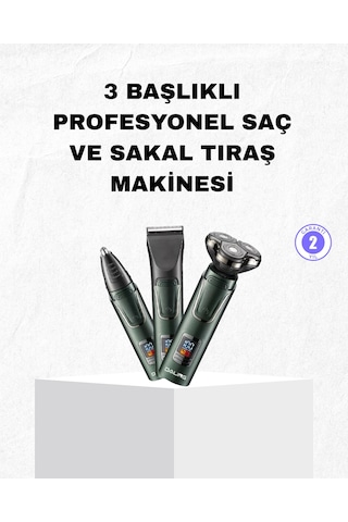 Şarjlı Ve Kablosuz 3 Başlıklı Profesyonel Bakım Seti Saç, Sakal, Burun Ve Kulak Düzeltici 1 - 2 Saat