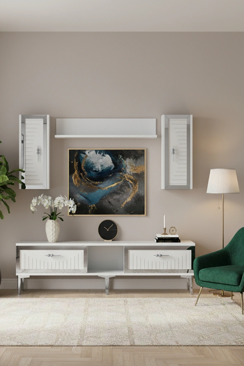 Tvr1501bs - Tuna150 Tv Ünitesi Beyaz Sılver 150cm BEYAZ-GÜMÜŞ