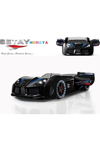 Setaymobilya Arabalı Yatak , Audi V7 Full Led, Kapıları Açılan , Siyah , Setay