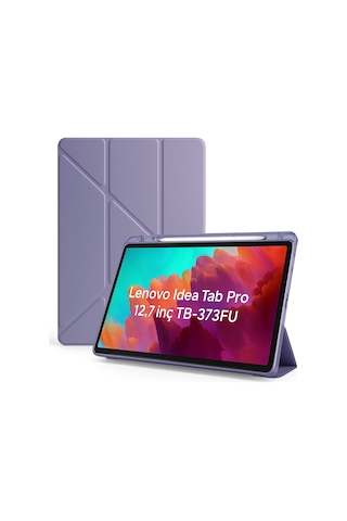 Lenovo Idea Tab Pro 12.7inç Tb-373fu Kılıf Kalem Bölmeli Trifolding Case Kılıf
