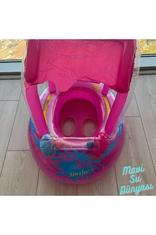 Gölgelikli Pembe Renk Bebek Deniz Simidi, Bebek Havuz Simidi, 0-3 Yaş 71cm 60cm