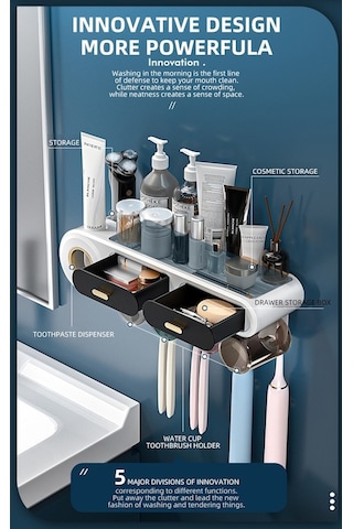 Bosphorusboutique02 Türkçe Otomatik Diş Macunu Sıkacağı Ve Diş Fırçası Saklama Kutusu Seti Diğer