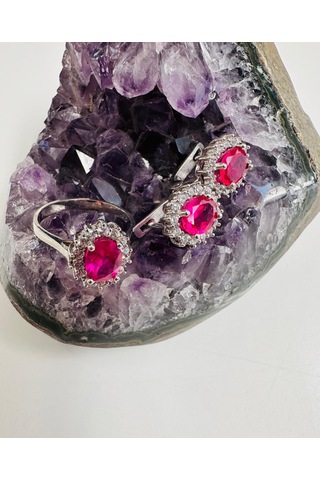 Pırlanta Görünümlü Gümüş Set Takım 1 Çift Küpe Ve 1 Yüzük