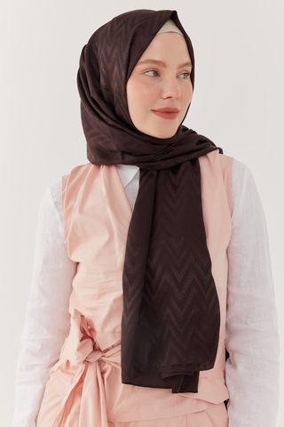 Mirsoy Scarf Zikzak Desen Parlak Jakar Şal - Acı Kahve Acı Kahve