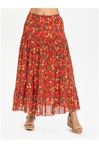 Buse Vual Uzun Etek Tomurcuk Desen Turuncu 6168