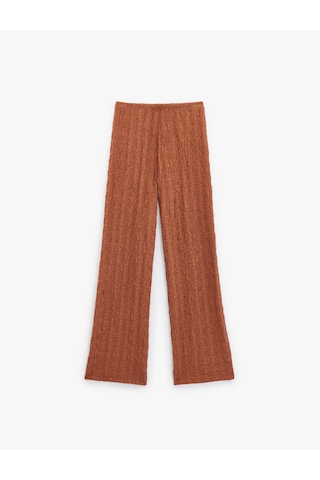 Koton Beli Bağcıklı Dokulu Uzun Bol Paça Pantolon Kahverengi 6wak40058ek Kahve
