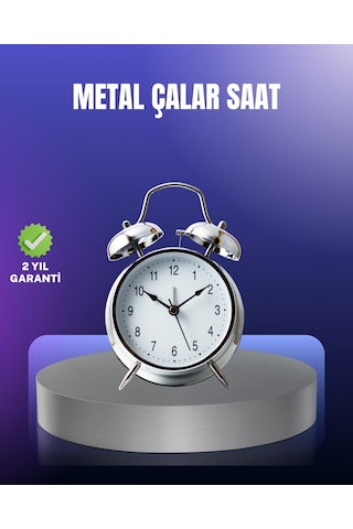 Yuvarlak Gümüş Dekoratif Işıklı Masa Üstü Saat Alarmlı Sessiz Çalışma - Lisinya