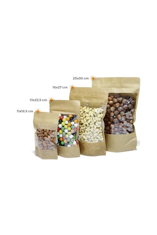Geniş Pencereli Kraft Doypack 13X22.5 Cm - 100 Adet N11.787