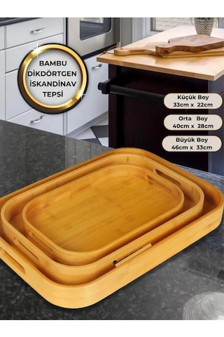 Kapris Home 3'lü Bambu Tepsi Kap-114