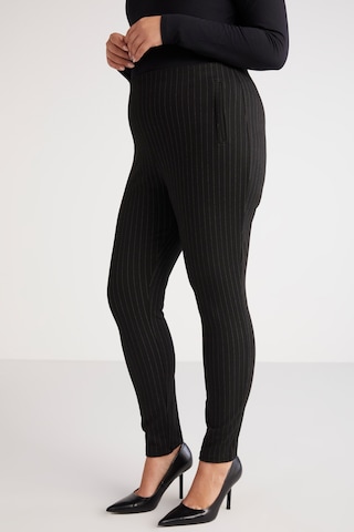 ETHIQUET ABRIELLEBB Kadın Çizgi Desenli Slim Fit Dar Paça Fermuarlı Örme Siyah - Beyaz Büyük Beden Pantolon