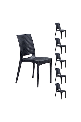 6 Adet Rattan Antrasit Sandalye / Balkon-Bahçe-Teras Antrasit