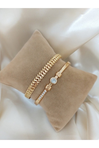 X-lady Accessories Altın Renk Kadın Altın Kaplama Zirkon Taşlı Kararmaz Kombin Bileklik Çok Renkli