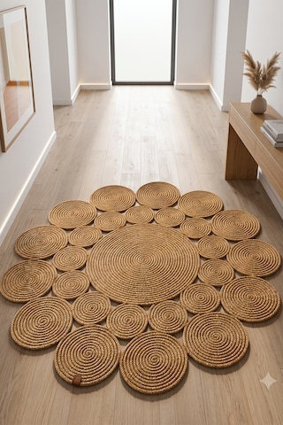 Jüt Hasır Yuvarlak Kilim Halı Yolluk Dekoratif Örgü Halı Doğal Görünümlü Bohem Kilim Salon Oturma Odası Balkon Mutfak Yatak Odası Koridor 7221bambu