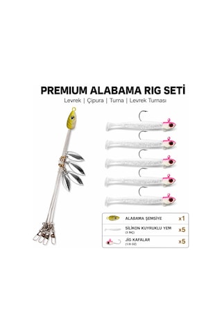 Valkyrie Alabama Rig Seti 1 Şemsiye 5 Jig Kafa 5 Silikon Yem Hazır Turna Levrek Avı Spinner Rig Takımı
