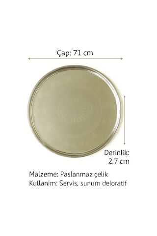 Yemek Tepsisi Çelik Yer Sofrası 71 Cm Paslanmaz Sunum Sinisi No:75 Metalik Gri