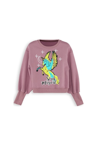 Denokids Unicorn Kız Çocuk Gül Kurusu Swetshirt Çok Renkli