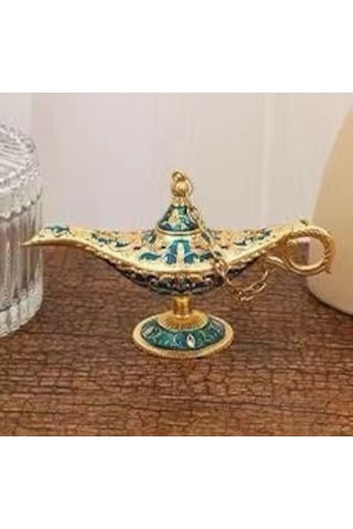 Shineyee Ev Dekorasyonunda Kullanılan Metal Alaaddin Lambası, Yaratıcı Ve Dilek Lambası, 12x6.8 Cm, Altın-mavi Diğer