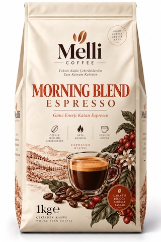 Morning Blend Espresso Çekirdek Kahve 1 Kg Orta-koyu Kavrum Brezilya & Kolombiya Öğütülmüş