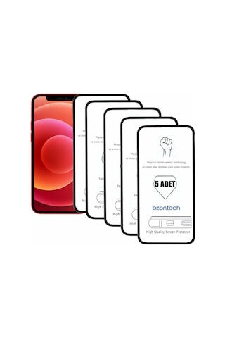 Bzontech Apple Uyumlu iPhone 12 Mini 5.4 İle Ekran Koruyucu Tam Kaplayan 5li Set