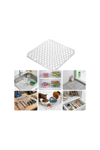 Lavabo Kurutma Matı 32x32 Cm, Şeffaf Petek Desenli Buzluk Ve Dondurucu Raf Koruyucu, Çekmece Raf İçi Kaydırmaz Düzenleyici Mat, Banyo, Tezgah Ve Evcil Hayvan Mama Alanı İçin Çok Amaçlı Mat Açık Gri