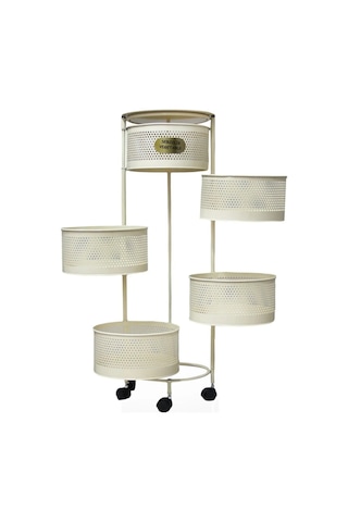 5 Katlı Krem Yana Açılır Tekerlekli Patates Soğan Sepeti Sebze Me