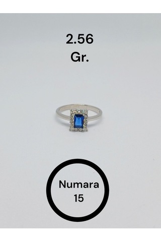Baget Kesim Lacivert Taşlı Gümüş Yüzük 925 Ayar Şık Ve Zarif Tasarım Gümüş