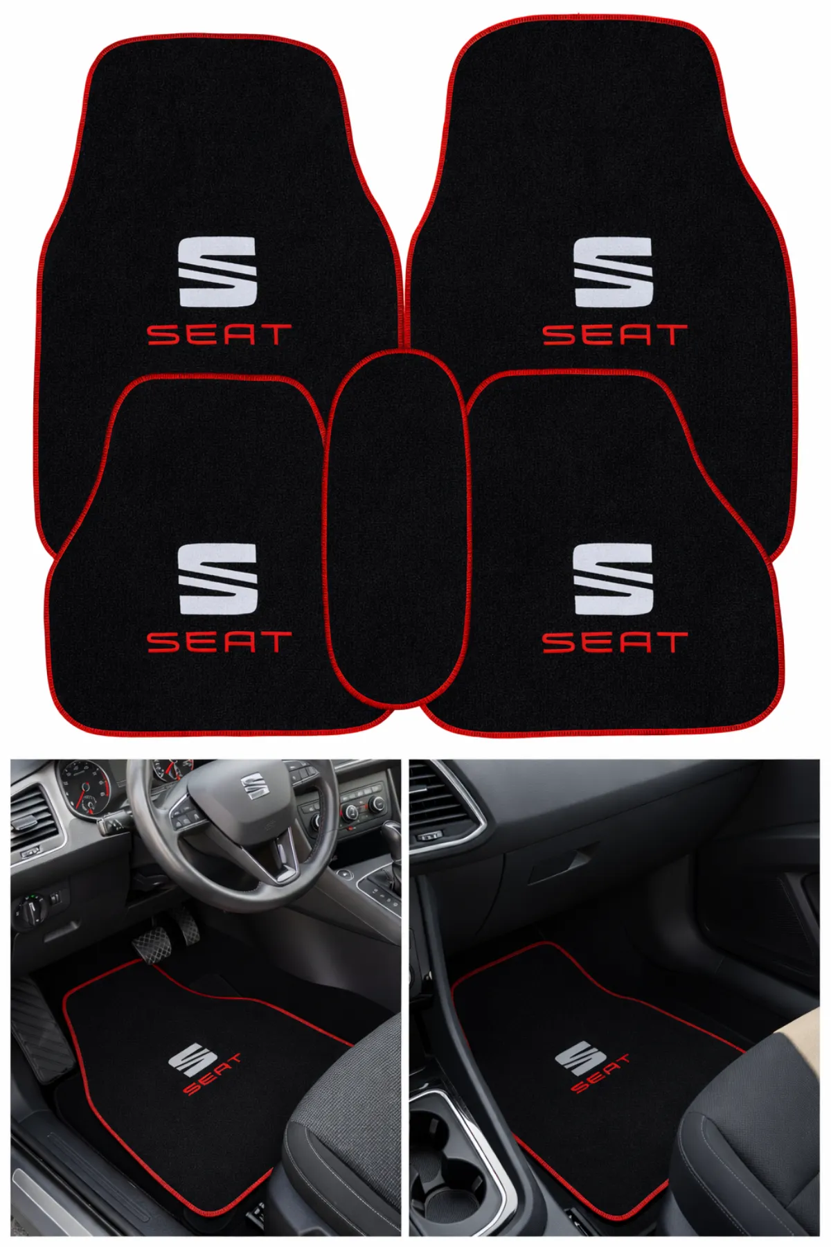 Seat Uyumlu Nakış Işlemeli 5 Li Oto Halı Paspas Siyah Araç Içi Paspas Seti