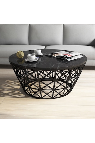 Variant Stil Metal Mermer Desenli Orta Sehpa - Siyah Mermer