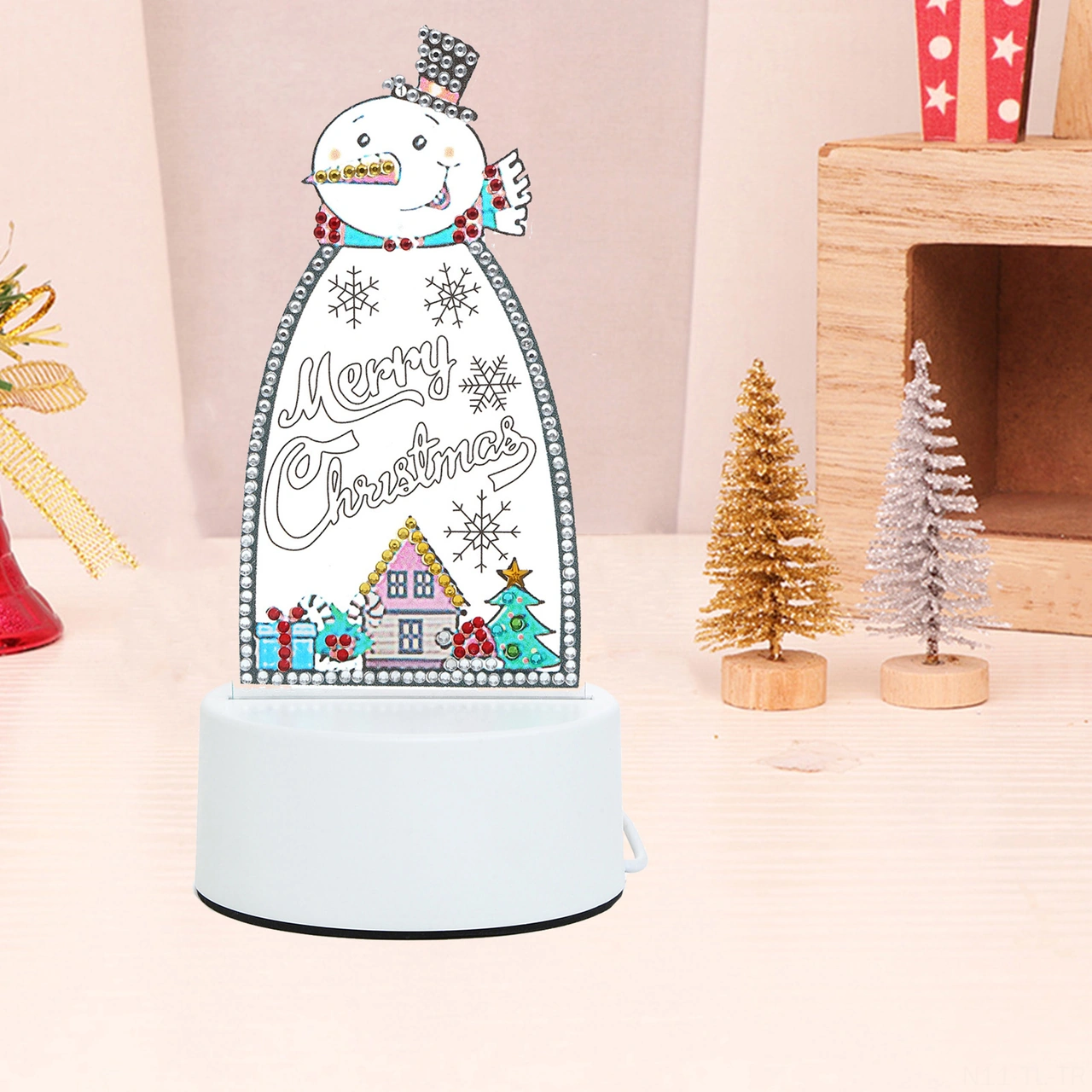 Hombey Noel Işıklı Lambası - Kendi Elinle Yapımı Elmas Boyama, Festivite İçin Canlandıran Hediyelik Alet Seti Diğer