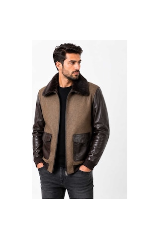 Zirve Deri Kaşe Karışımlı Deri Ceket Kahverengi, Camel